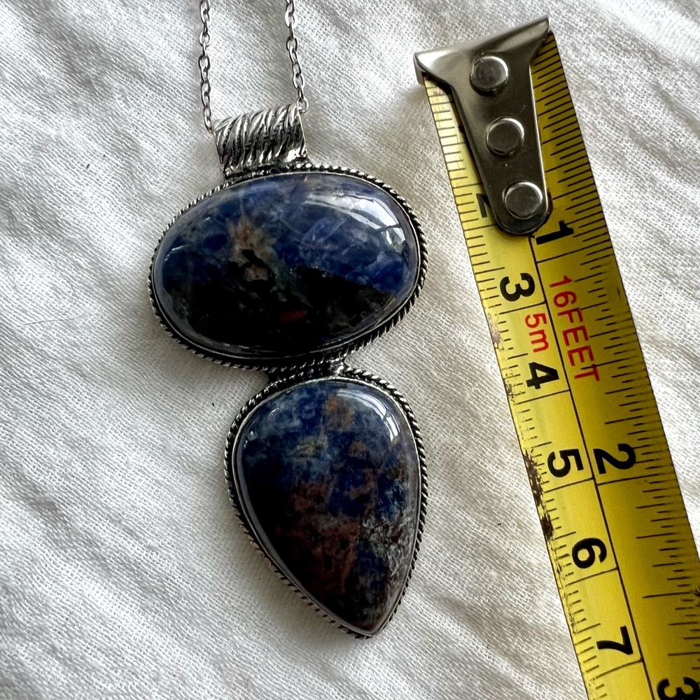 925 Double Huge Spiritual Sodalite Pendant Necklace - Picture 3 of 5